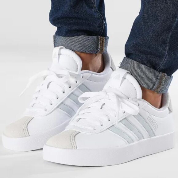 Adidas Size 8 White Gray VL Court 3.0 Lace Up Athletic Sneakers Shoes Womens - Picture 2 of 12
